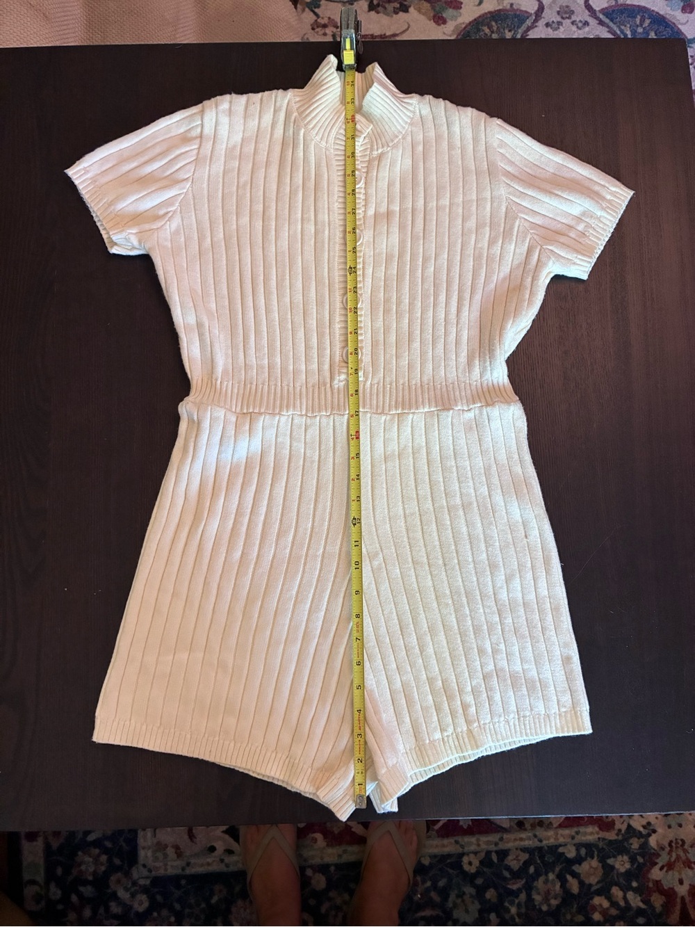 4SI3NNA Cream Ribbed Knit V-Neck Sweater Romper